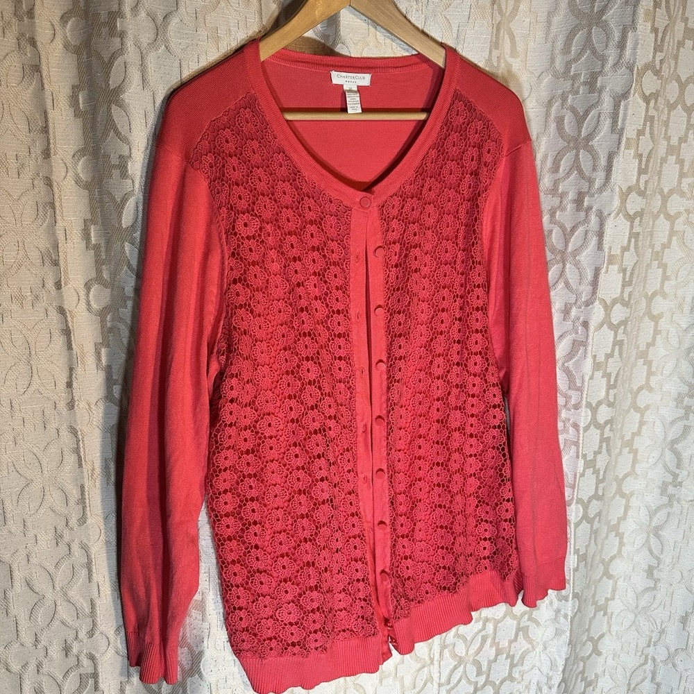 Charter Club Women's Cardigan Plus Size 3X Salmon Color Cotton Blend